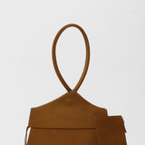 Brown handbag with matching pouch on a white background